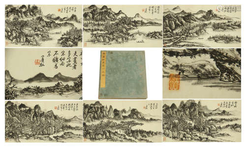 TWEENTY-NINE PAGES OF CHINESE ALBUM PAINTING OF MOUNTAIN VIEWS