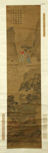 CHINESE SCROLL PAINTING OF BEAUTY IN MOUNTAIN