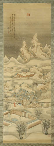 CHINESE SCROLL PAINTING OF SNOW IN MOUNTAIN