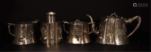 FOUR CHINESE SILVER KETTLES