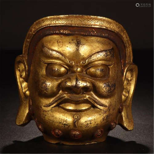 TIBETAN GILT BRONZE BUDDHA HEAD