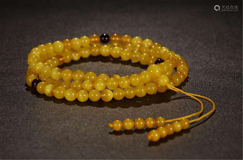 CHINESE AMBER BEAD BUDDHIST BRACELET