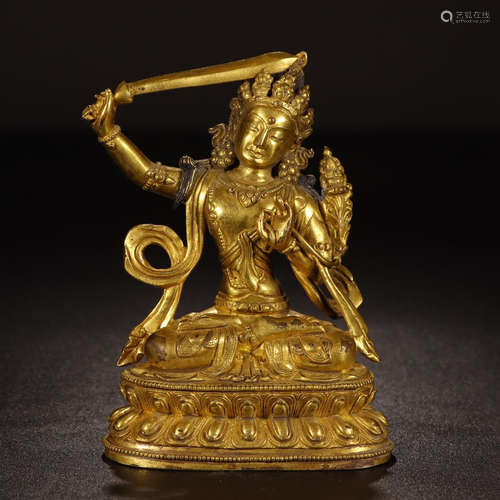 CHINESE GILT BRONZE SEATED GUANYIN