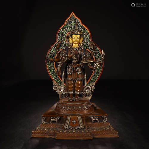 CHINESE SILVER INLAID BRONZE STANDING GUANYIN