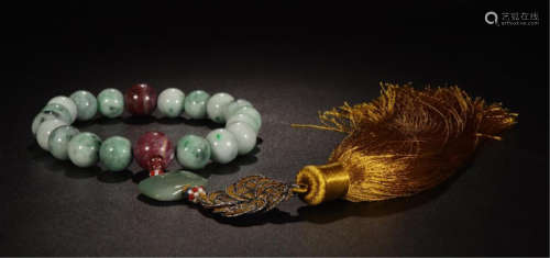 CHINESE JADEITE BEAD BUDDHIST BRACELET