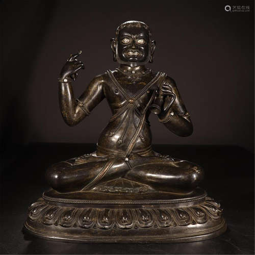 CHINESE SILVER INLAID BRONZE SEATED BUDDHA