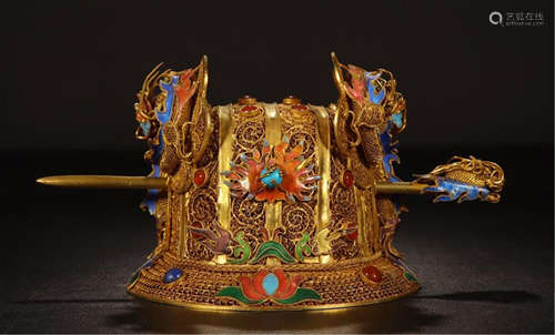 CHINESE GILT SIVLER ENAMEL HARI CROWN