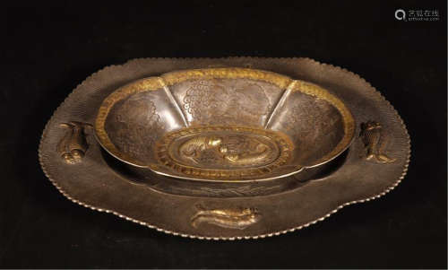 CHINESE GILT SILVER NESTING PLATES