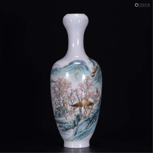 CHINESE PORCELAIN FAMILLE ROSE MOUNTAIN VIEWS VASE