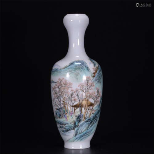 CHINESE PORCELAIN FAMILLE ROSE MOUNTAIN VIEWS VASE