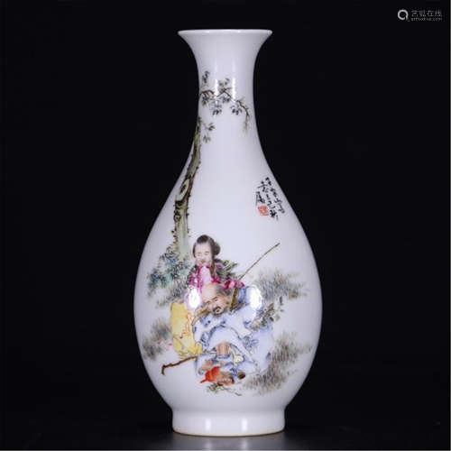 CHINESE PORCELAIN FAMILLE ROSE MAN UNDER TREE VASE