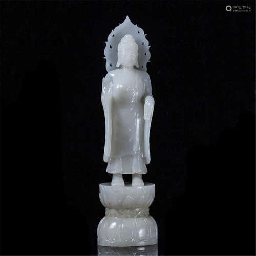 CHINESE GREY JADE STANDING BUDDHA