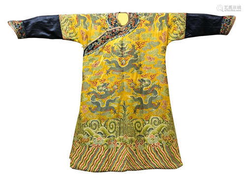 CHINESE EMBROIDERY YELLOW IMPERIAL DRAGON ROBE