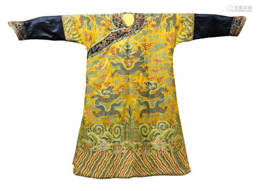 CHINESE EMBROIDERY YELLOW IMPERIAL DRAGON ROBE