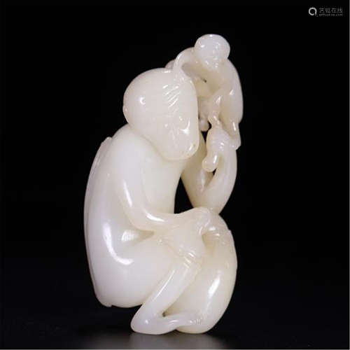 CHINESE WHITE JADE MONKEY TABLE ITEM