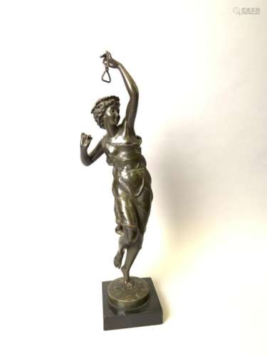 Ernest RANCOULET (1870-1915). Danseuse au triangle. Bronze signé. H. 47 cm. -