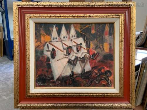 André CLAUDOT (1892-1982). Esquisse Ku Klus Klan / juin 1958 (62). Huile sur panneau [...]