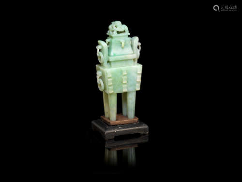 A jadeite incense burner and cover, fangding