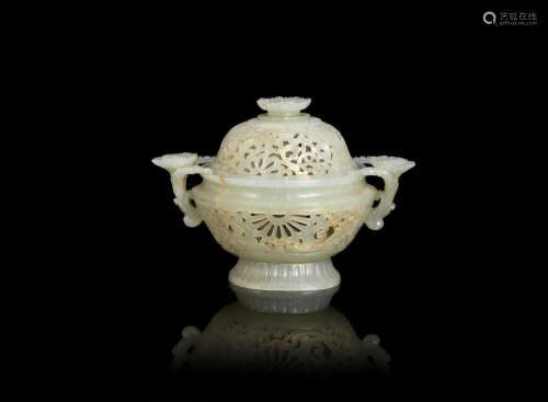 18th/19th century A reticulated green jade 'lotus' incense burner
