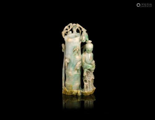 Late Qing Dynasty/Republic period  A jadeite 'bamboo' vase group