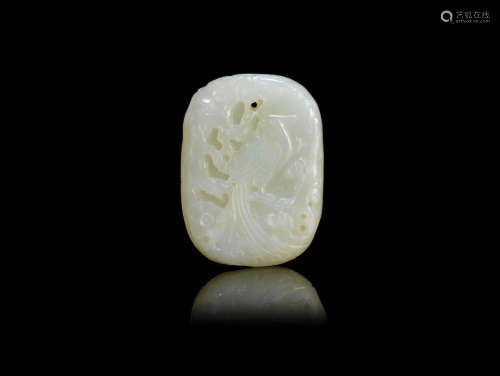 Qing Dynasty A white jade 'prunus and phoenix' pendant