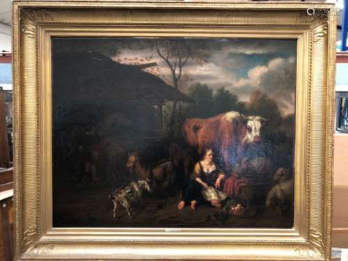 Attribué à Adriaen Van de VELDE (1636-1672). Bergère devant sa ferme. Toile. 65,5 [...]