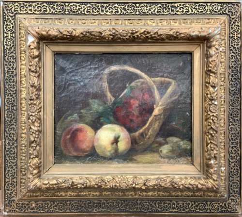 Ecole FRANCAISE du XIXe siècle. Nature morte aux fruits. Huile siur toile. Signature [...]