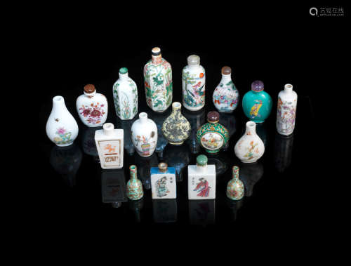 19th/20th century A group of seventeen enamelled porcelain snuff bottles