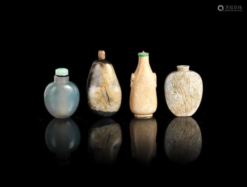 Qing Dynasty/Republic period A group of four jade and hardstone snuff bottles