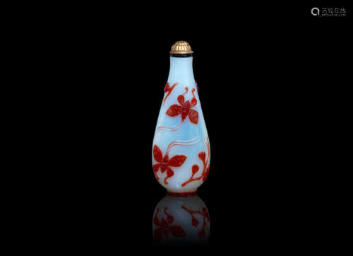 1750-1800 A slender red-overlay glass snuff bottle