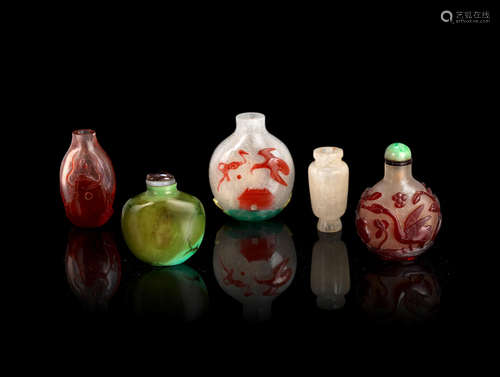 Late Qing Dynasty A group of five various snuff bottles