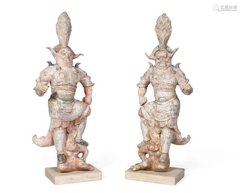 Tang Dynasty A pair of painted pottery figures of lokapalas