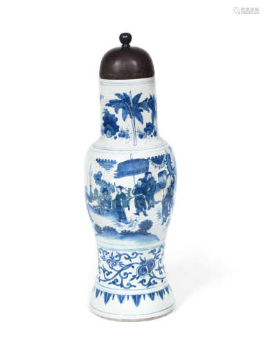 17th century A large blue and white baluster vase