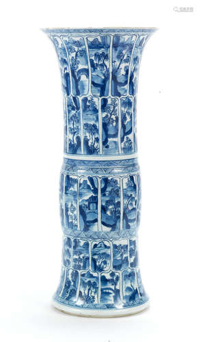 Kangxi A blue and white beaker vase, gu