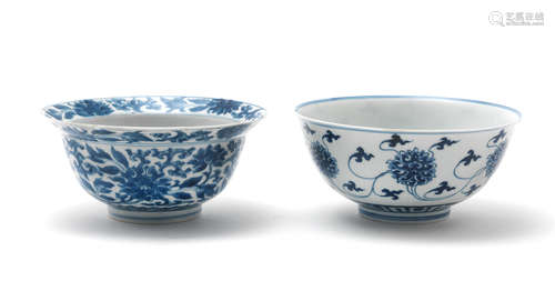 Kangxi six-character marks and of the period TWO BLUE AND WHITE 'LOTUS' BOWLS