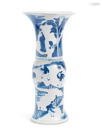 Kangxi A blue and white flaring vase, gu