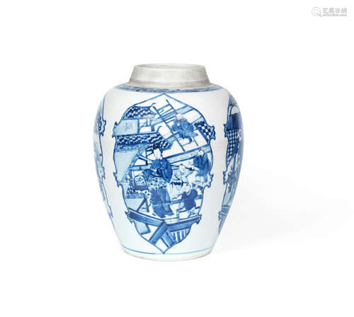 Kangxi A large blue and white 'four ladies and sixteen boys' jar