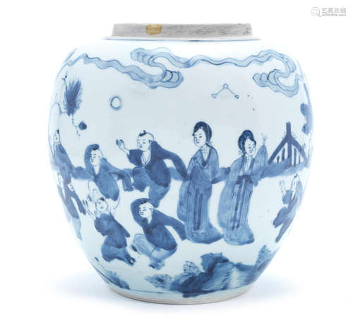 Kangxi A BLUE AND WHITE 'BOYS' JAR