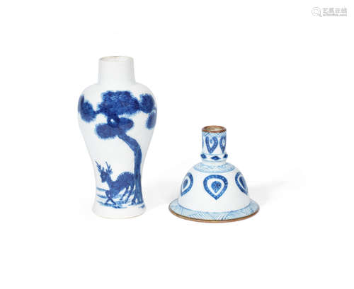 18th century A blue and white funnel and a small soft-paste blue and white vase