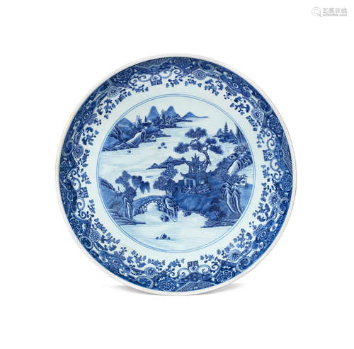 Qianlong A Large Blue and White 'landscape' Dish