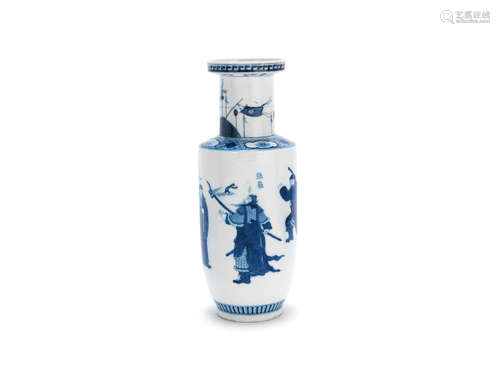 Kangxi six-character mark, Guangxu A blue and white 'Three Kingdoms' rouleau vase