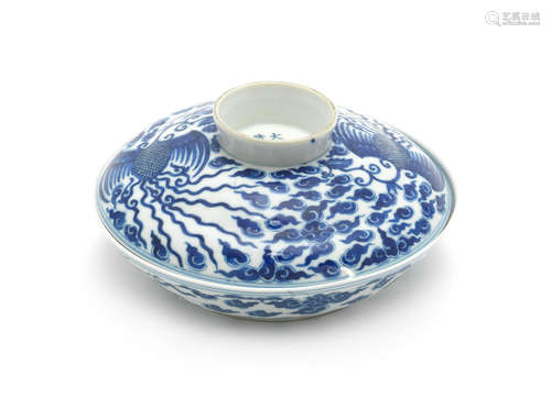 Guangxu six-character mark and of the period A BLUE AND WHITE 'PHOENIX' BOWL AND COVER