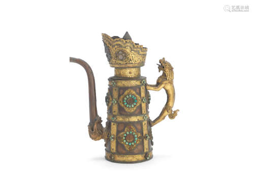 Tibet, 19th century A parcel gilt copper-alloy ewer, duomuhu