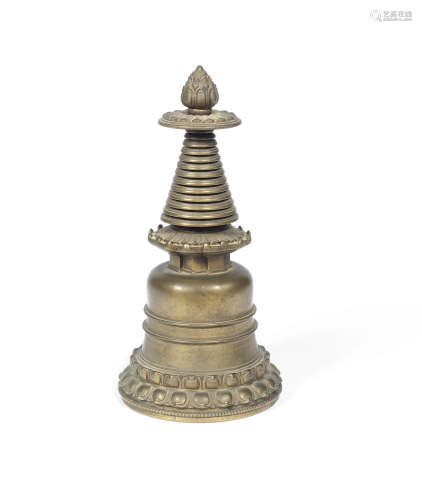 Tibet, probably 17th century A bronze-alloy stupa