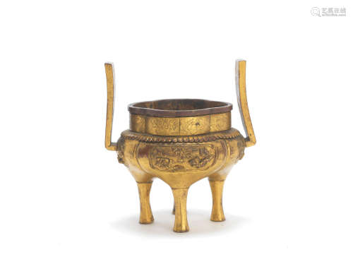 18th century A Chinese gilt copper tripod incense burner