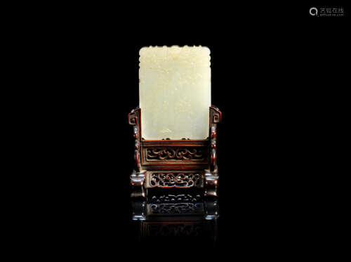 19th century A carved white jade plaque