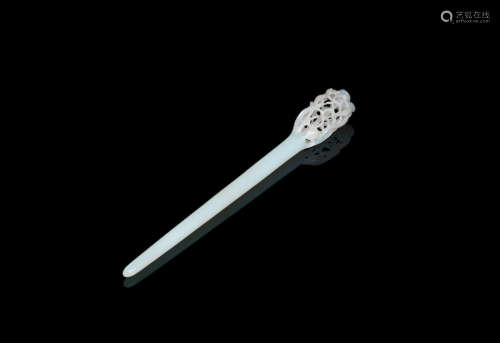 Late Ming Dynasty A pale green jade hairpin