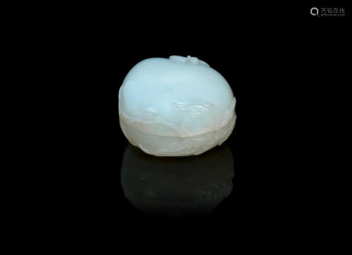 18th century A white jade peach-form box and cover