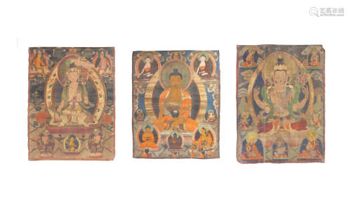 A group of three large thangkas