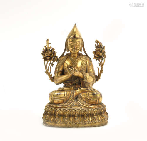 20th century A gilt copper-alloy figure of Tsongkhapa